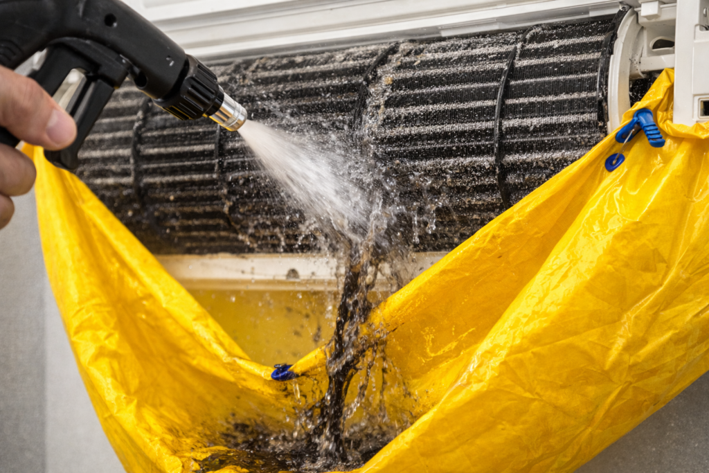 Pressure washing mini split 