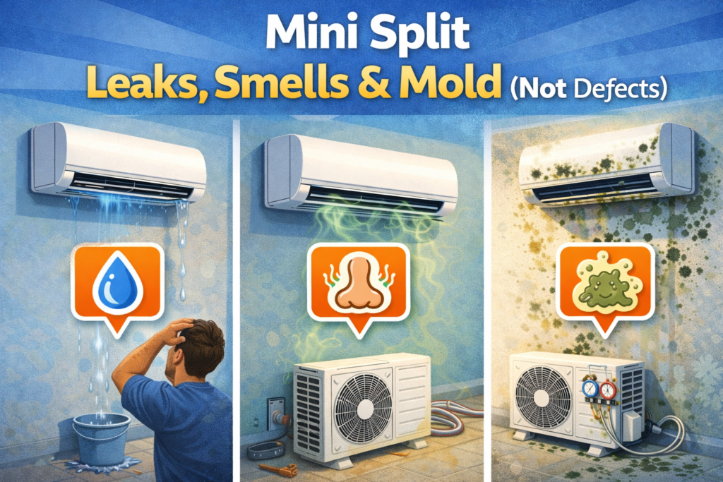 mini split Leaks, Smells  Mold 