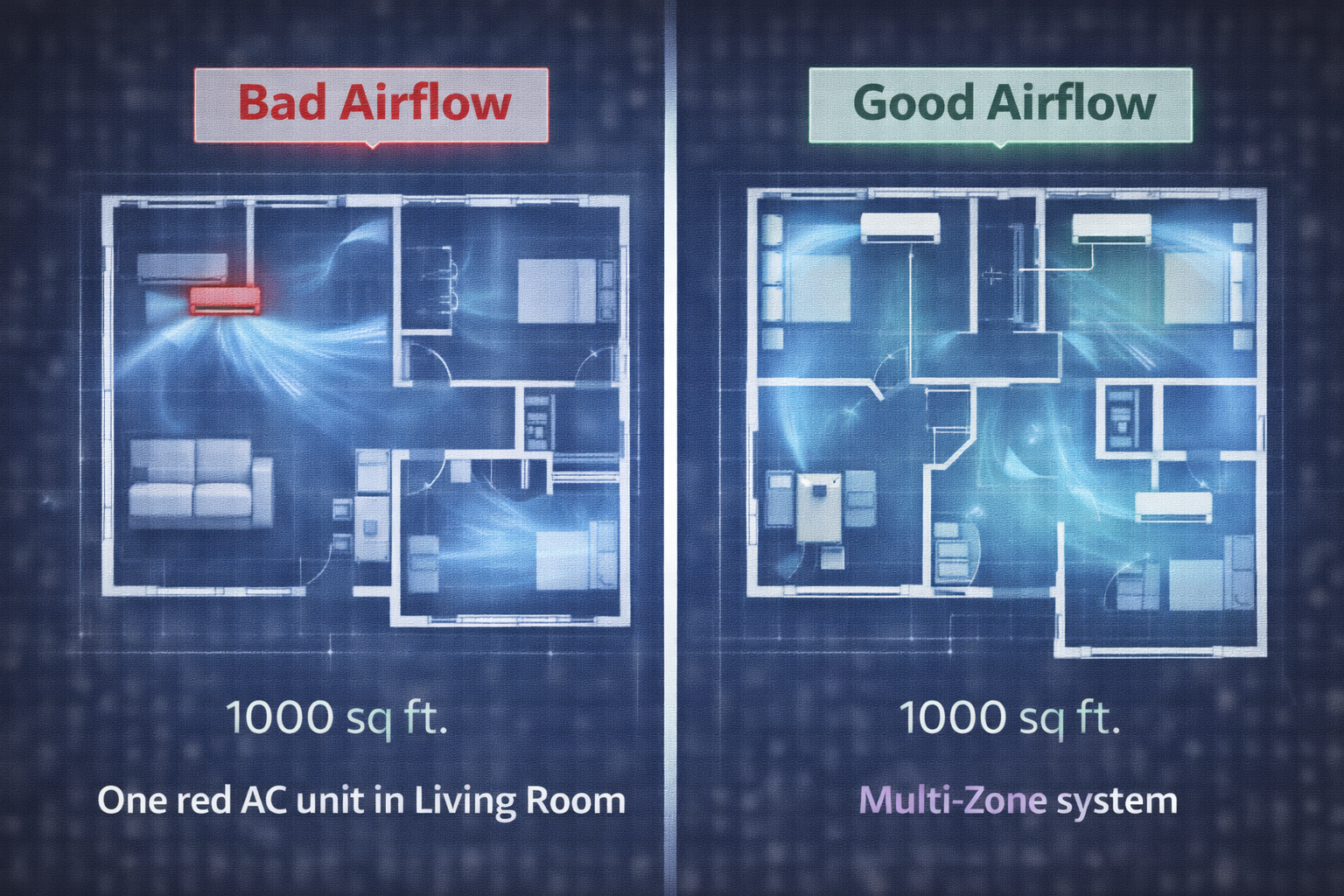 Bad airflow vs good airflow blueprint comparison